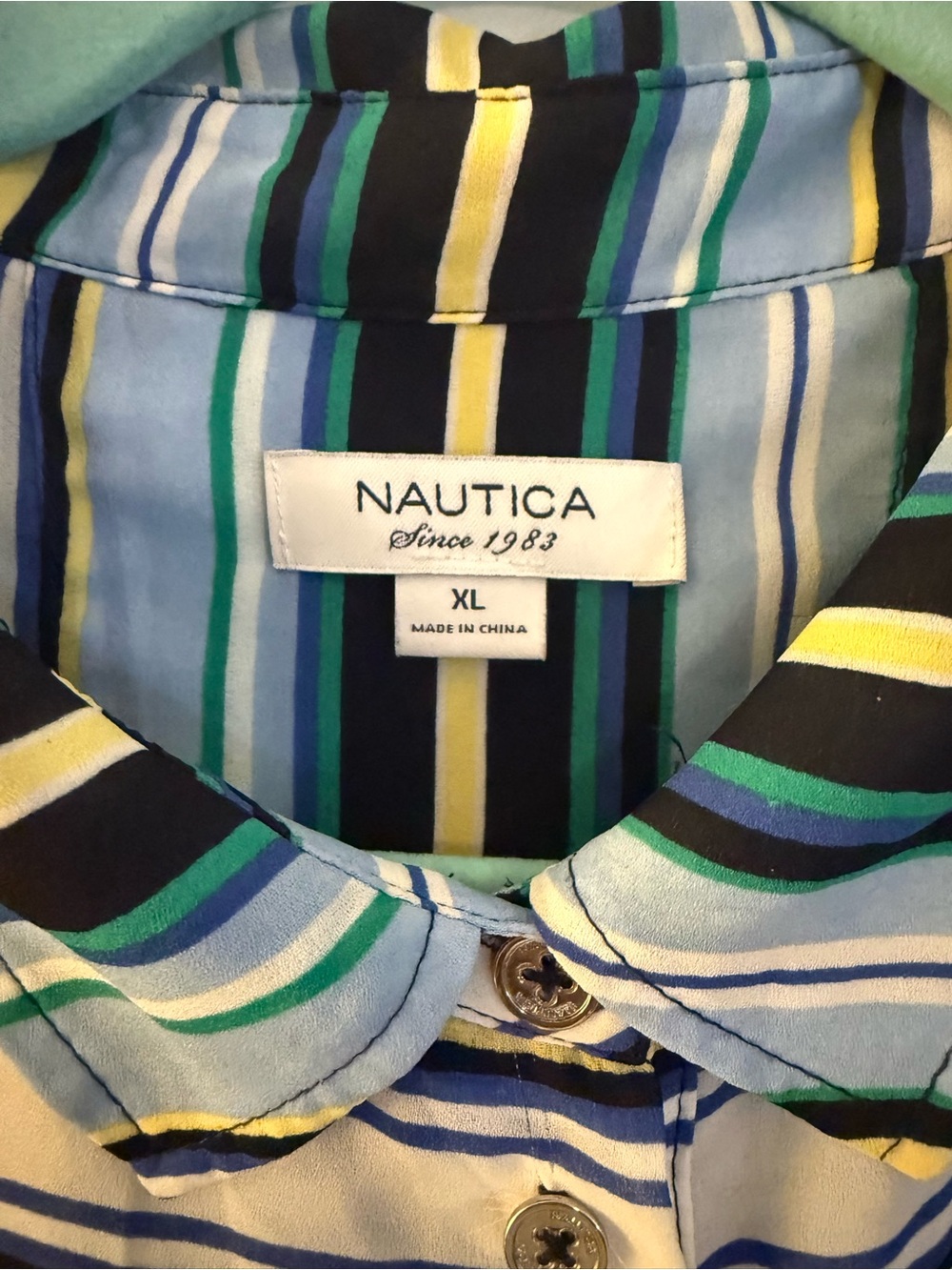 Nautica  women’s Multicolor Striped Button-Up Shirt in Blue, Green, Yellow - Picture 3 of 3